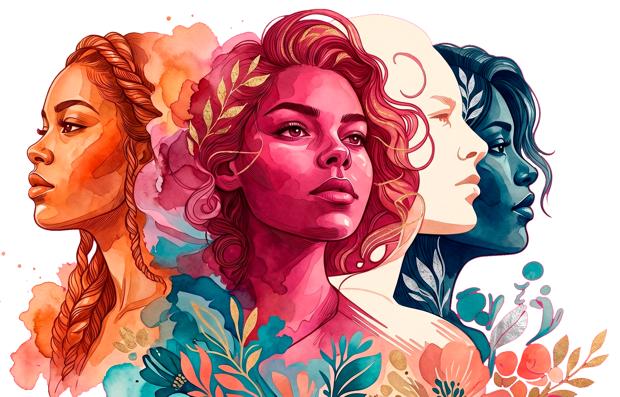 Ilustração de mulheres representando acolhimento, diversidade e fortalecimento